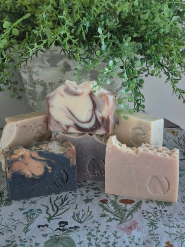Lost in Nature soap bars, each pressed with the studio's hand-stamped N